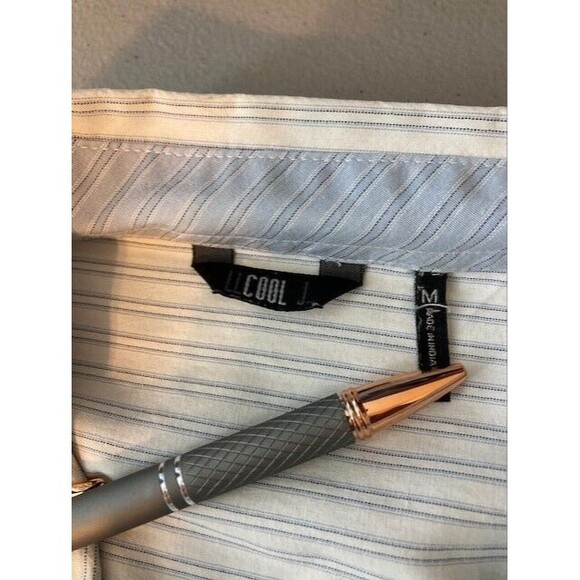 LL COOL J Mens Medium Blue White Embroidered Button Down Long Sleeve Shirt - Picture 4 of 5